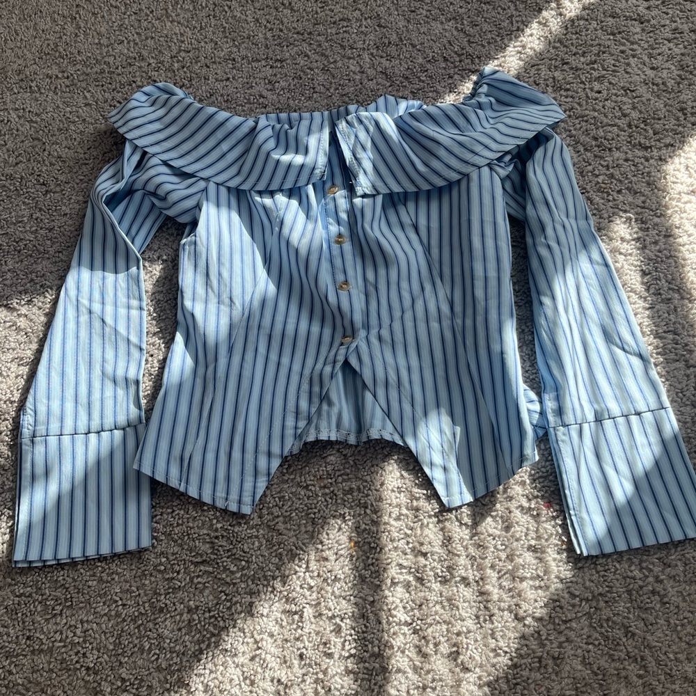 SHEIN Blue Striped Off-Shoulder Blouse